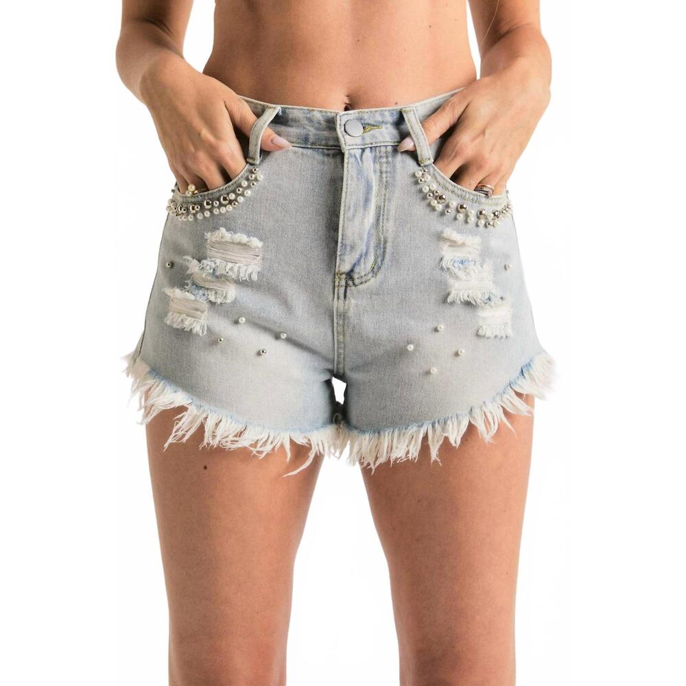 NEW J.NNA beaded distressed shorts in blue